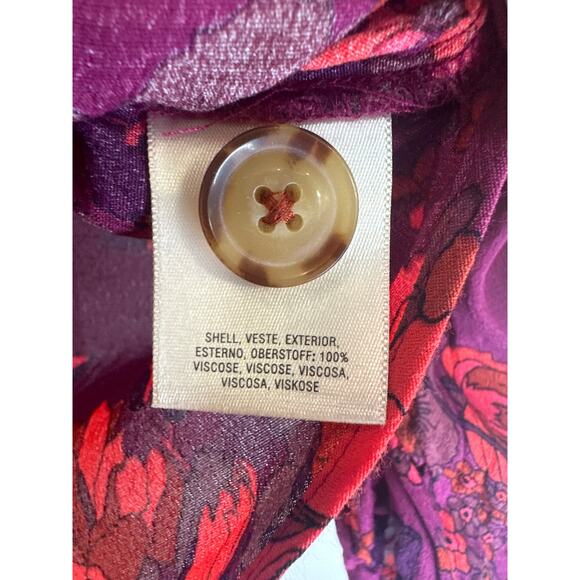 Anthropologie MaEve Purple with Pink/Corral Floral Pattern Button Down Blouse - Picture 3 of 5